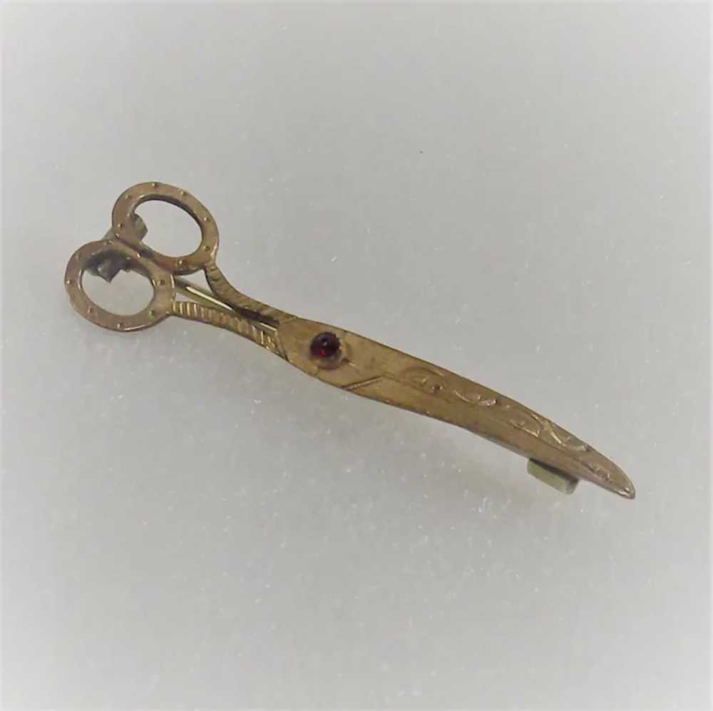 Antique Brass Scissors Brooch perfect for c.1880 … - image 3
