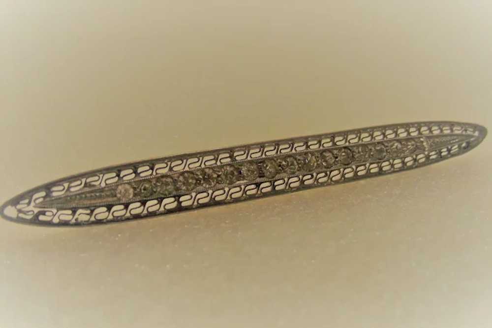 Edwardian Sterling Silver Bar Brooch with Clear P… - image 3