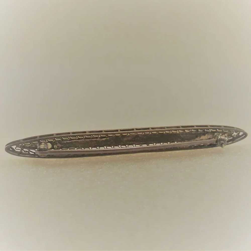 Edwardian Sterling Silver Bar Brooch with Clear P… - image 4