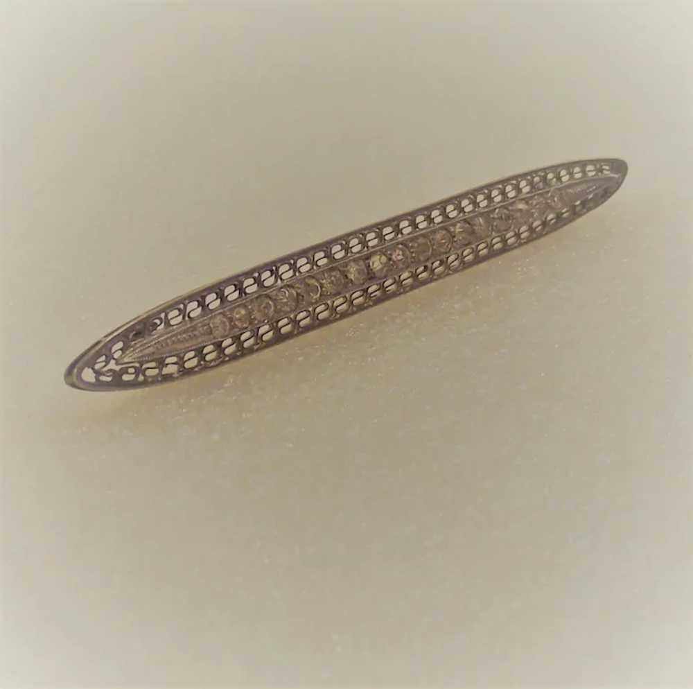 Edwardian Sterling Silver Bar Brooch with Clear P… - image 6