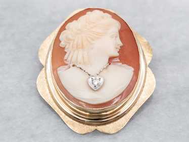 Vintage Gold and Diamond Cameo Pin or Pendant - image 1