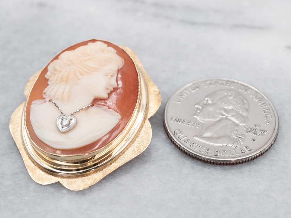 Vintage Gold and Diamond Cameo Pin or Pendant - image 4