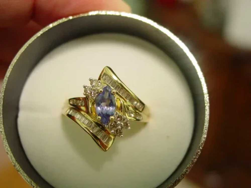 14Kt YG Marquis Tanzanite & Diamond Ring - image 1