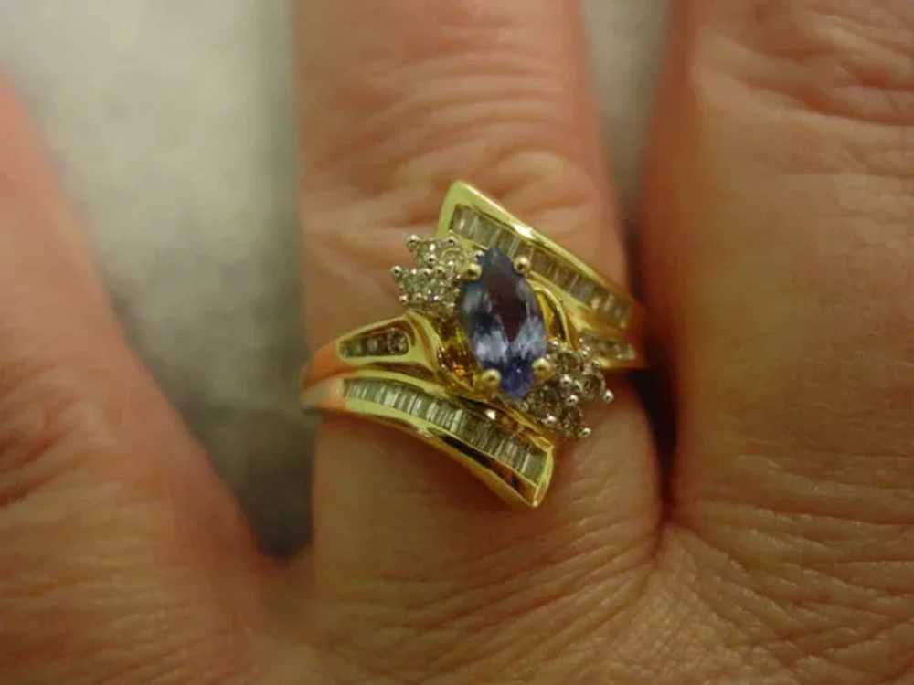 14Kt YG Marquis Tanzanite & Diamond Ring - image 2