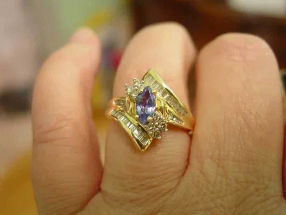 14Kt YG Marquis Tanzanite & Diamond Ring - image 5