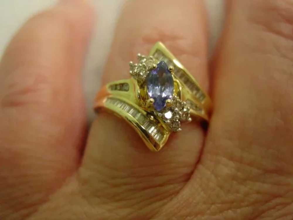 14Kt YG Marquis Tanzanite & Diamond Ring - image 9