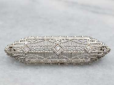 Art Deco Diamond Filigree Brooch - image 1