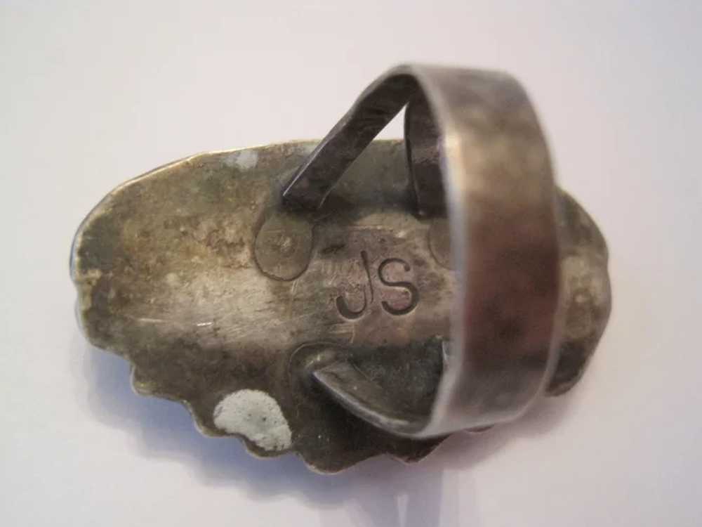 Sterling Native American "JS" Marked Ring - Enlay… - image 2