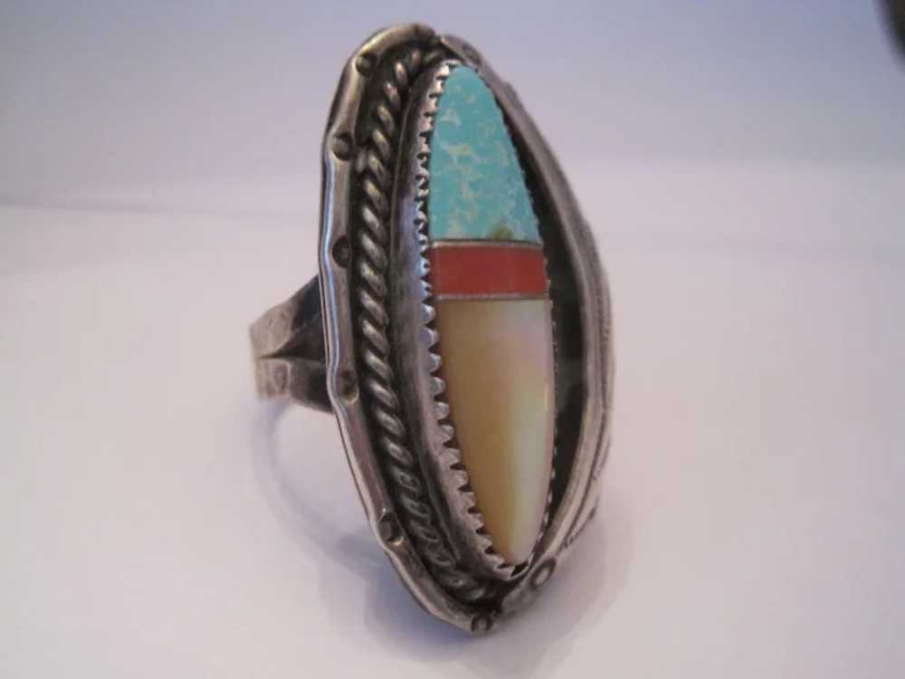 Sterling Native American "JS" Marked Ring - Enlay… - image 5