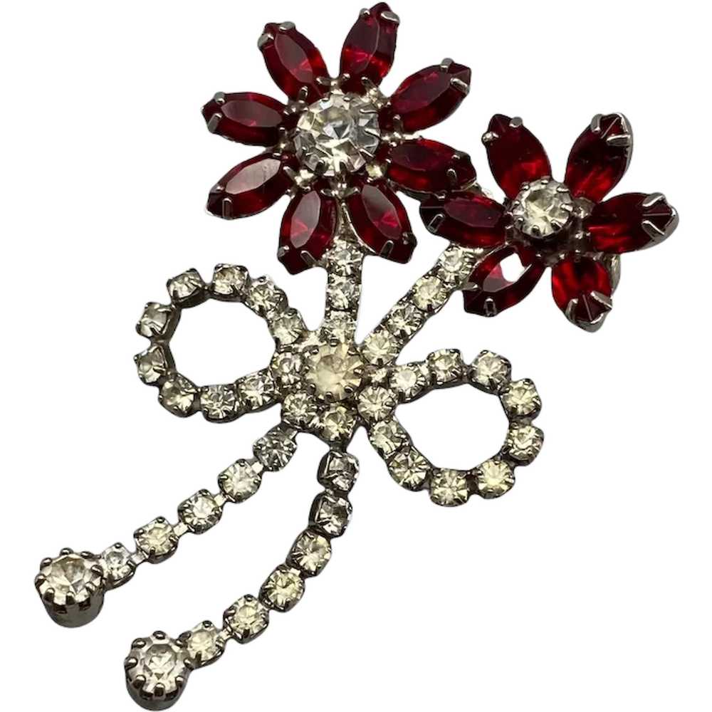 Vintage Rhinestone Flower Brooch with Dangling St… - image 1