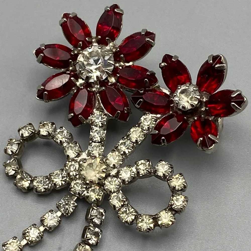 Vintage Rhinestone Flower Brooch with Dangling St… - image 2