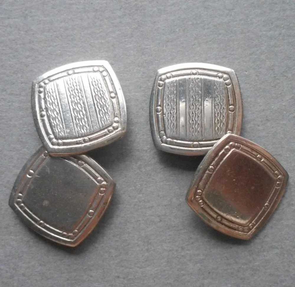 1920s Cufflinks Square Silver Tone Flat Button St… - image 3