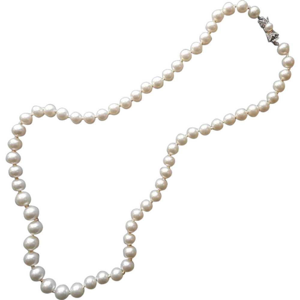 Vintage Faux Pearl Necklace With Sterling Clasp, Ivory Pearls Graduated 15  Inches 