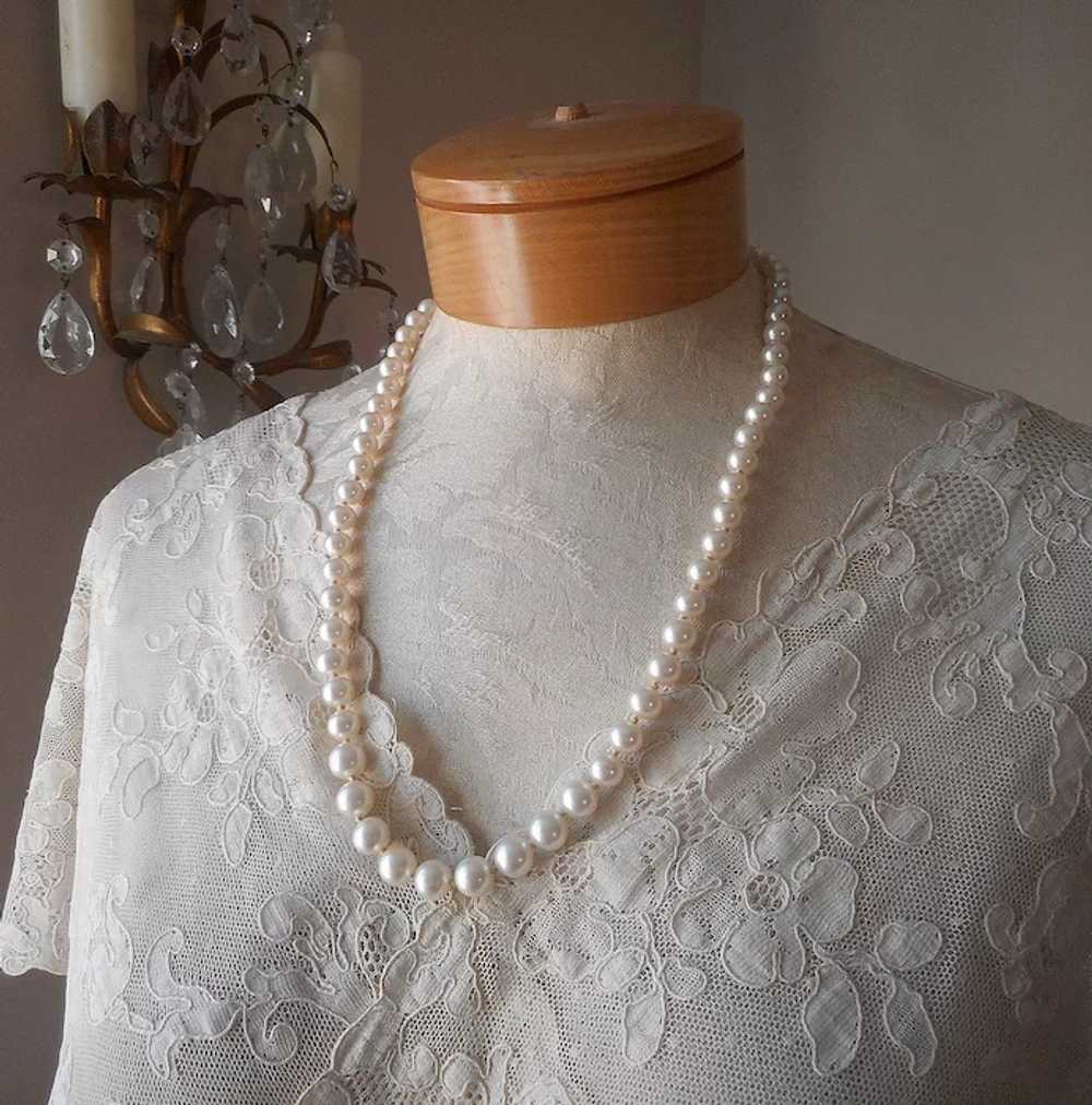 Vintage Faux Pearl Necklace With Sterling Clasp, Ivory Pearls Graduated 15  Inches 