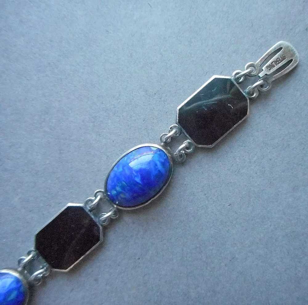 Art Deco Sterling Silver Enamel Art Glass Bracele… - image 3