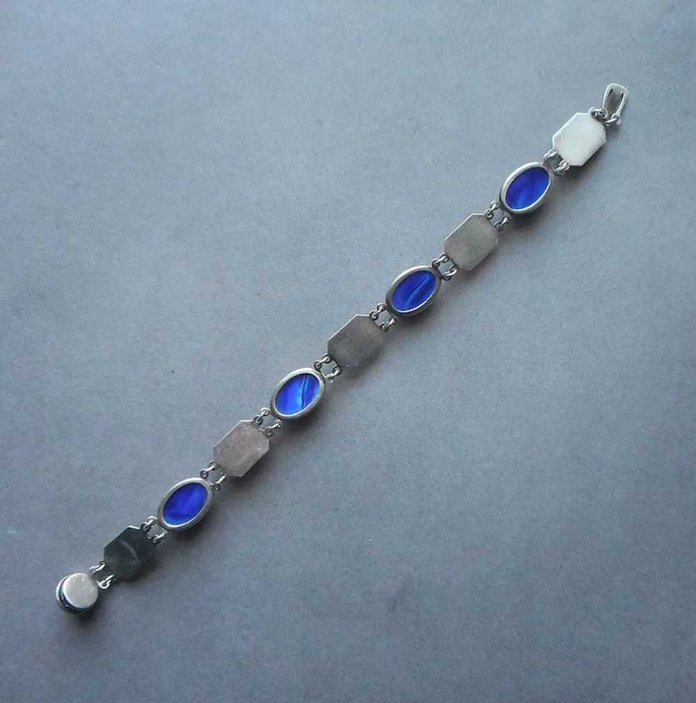 Art Deco Sterling Silver Enamel Art Glass Bracele… - image 9