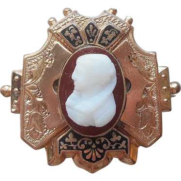 Victorian Hardstone Cameo Pin Taille D'Epargne Ant