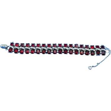 Unsigned red and clear rhinestone bracelet, 1950's