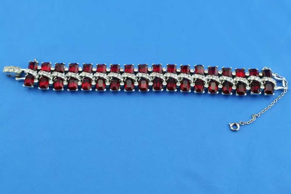 Unsigned red and clear rhinestone bracelet, 1950's - image 2
