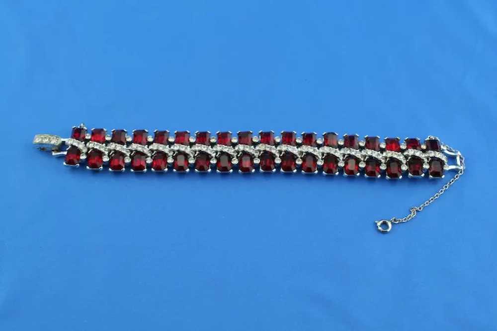 Unsigned red and clear rhinestone bracelet, 1950's - image 3