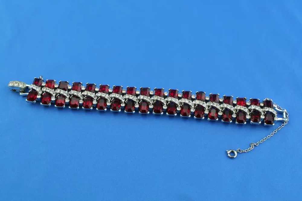 Unsigned red and clear rhinestone bracelet, 1950's - image 5