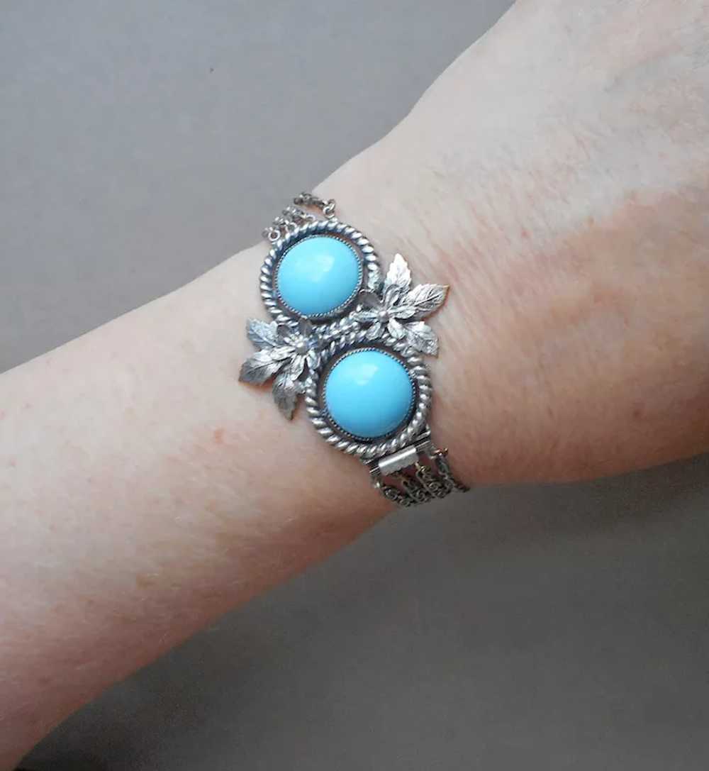 1910s to 1930s Bracelet Turquoise Glass Silver Pl… - image 10