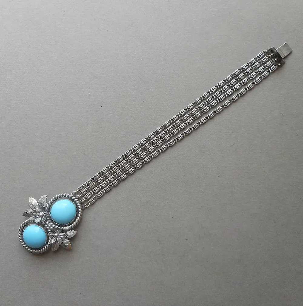 1910s to 1930s Bracelet Turquoise Glass Silver Pl… - image 2