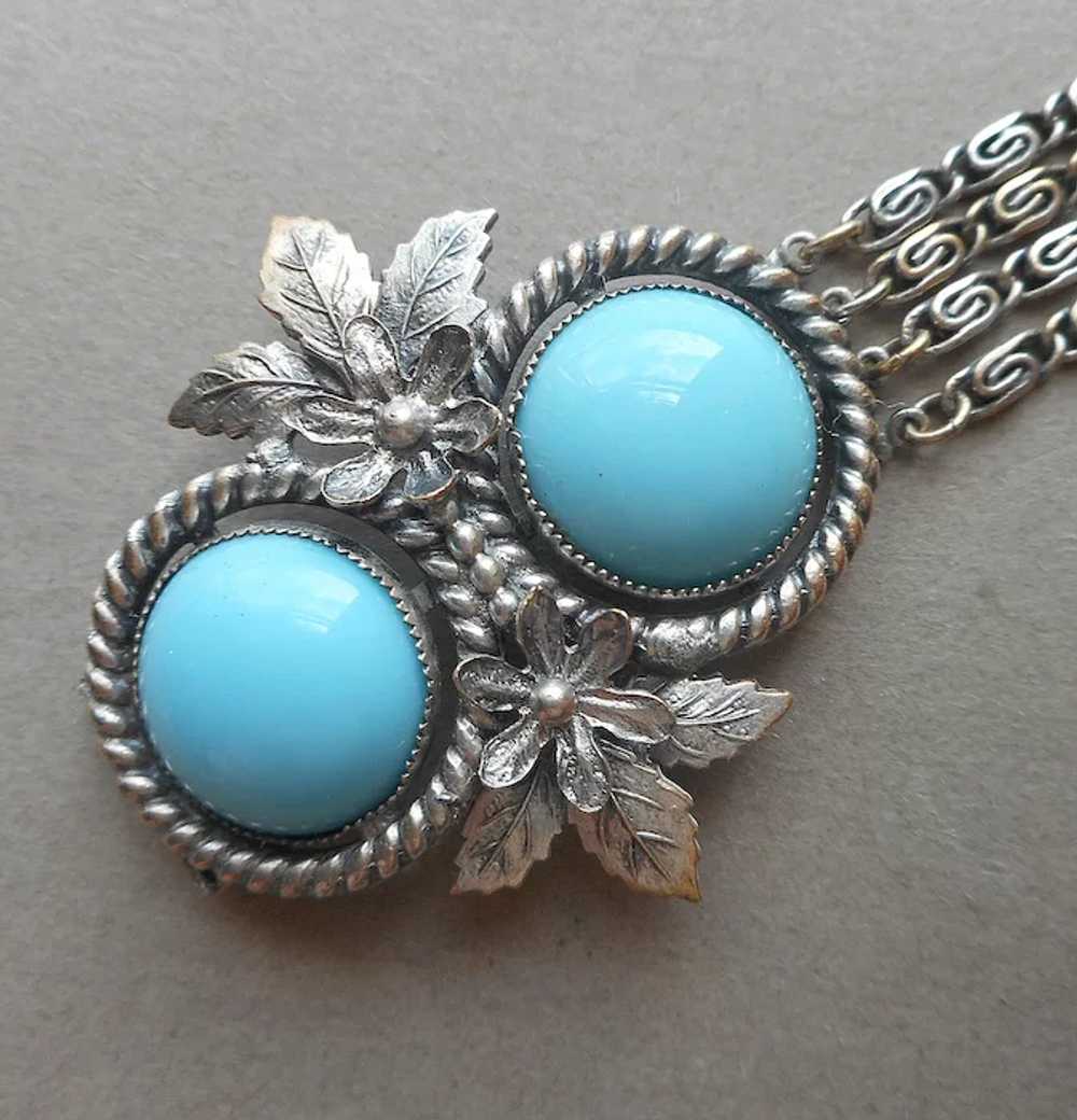 1910s to 1930s Bracelet Turquoise Glass Silver Pl… - image 3