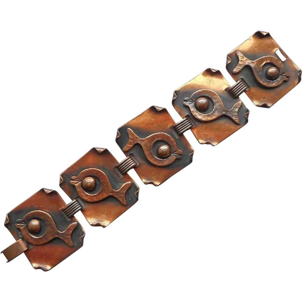 Fish Motifs Copper Bracelet Big Links Vintage Mid… - image 1
