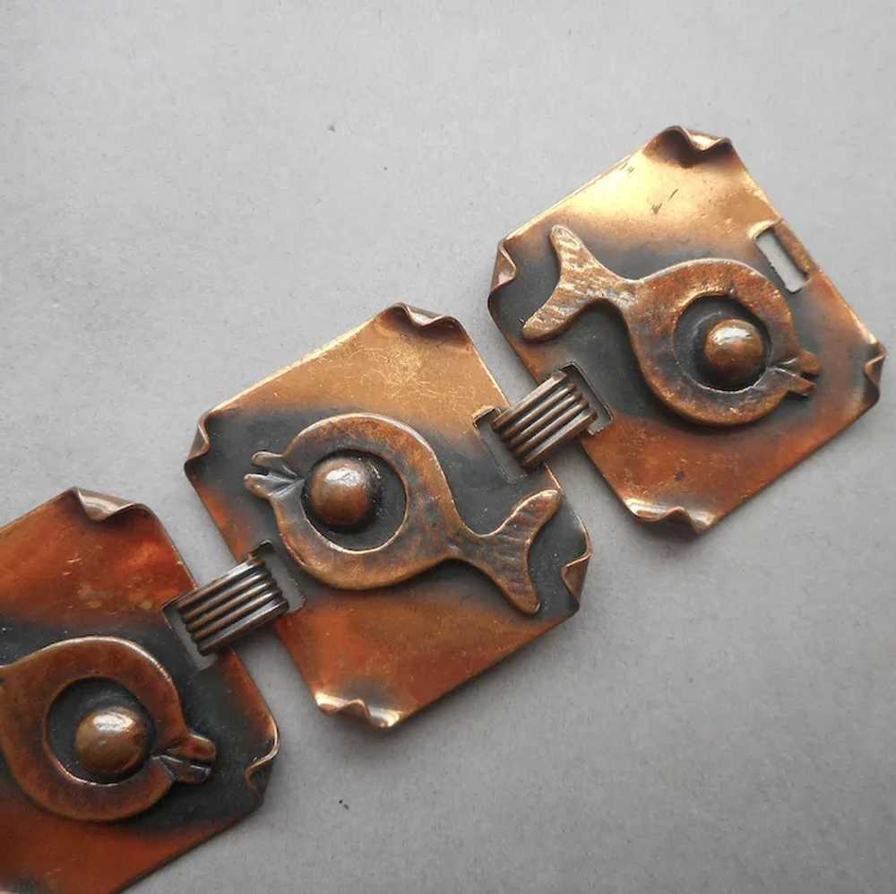 Fish Motifs Copper Bracelet Big Links Vintage Mid… - image 3