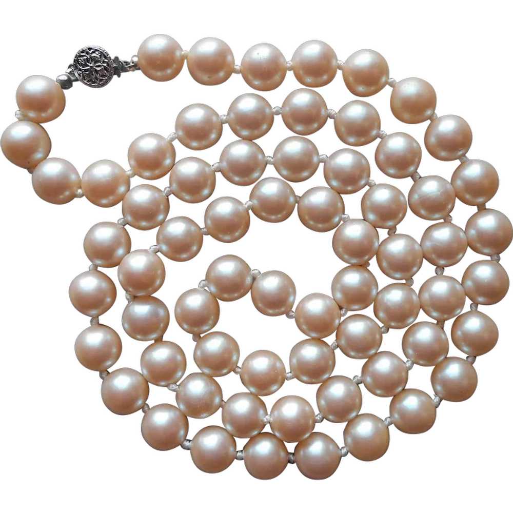 10 mm Faux Pearls Necklace Vintage 30 Inch Silver… - image 1