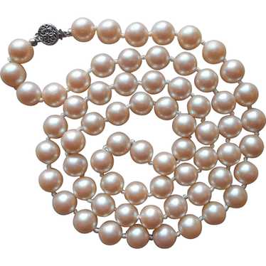 10 mm Faux Pearls Necklace Vintage 30 Inch Silver… - image 1