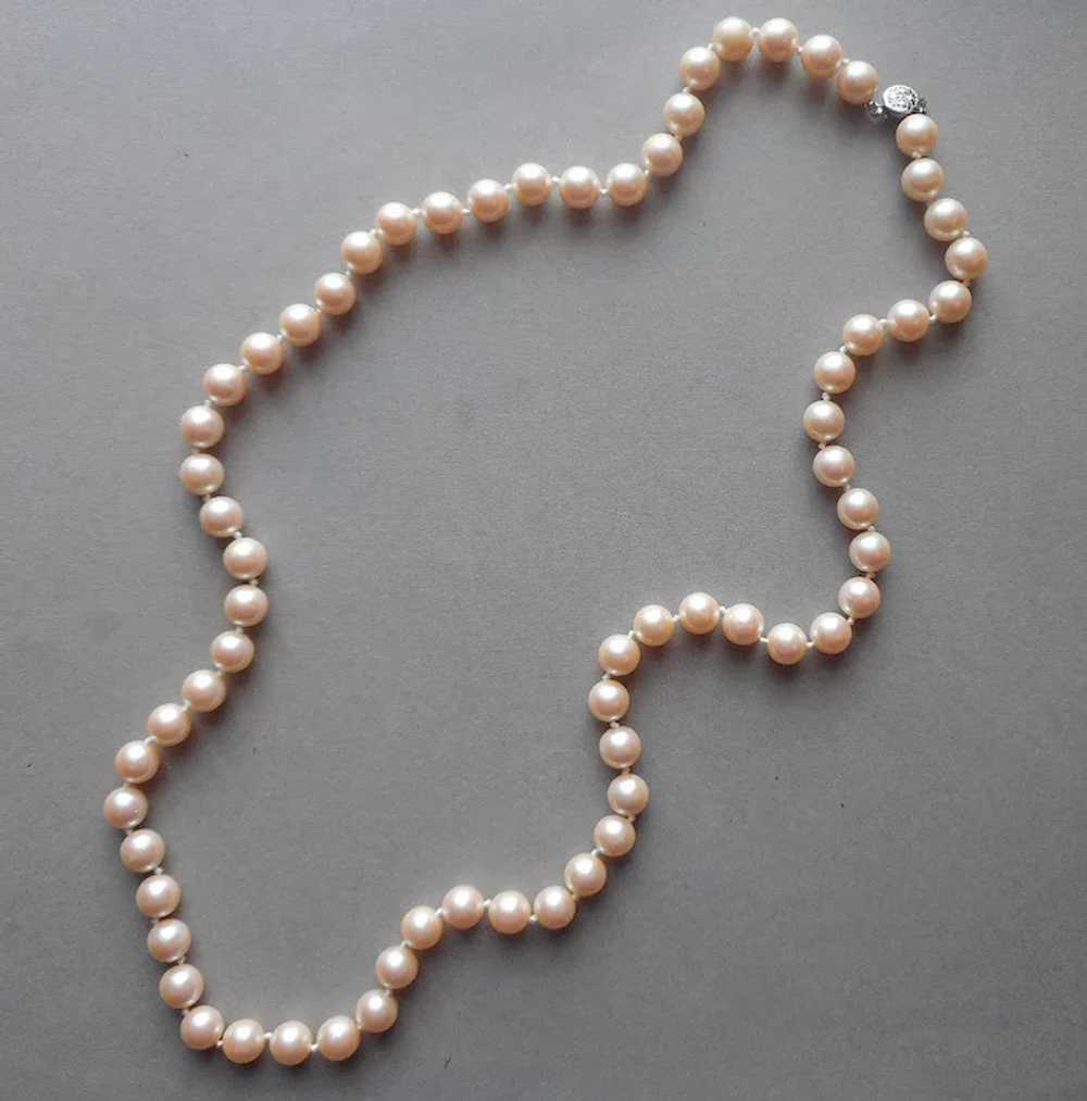10 mm Faux Pearls Necklace Vintage 30 Inch Silver… - image 2