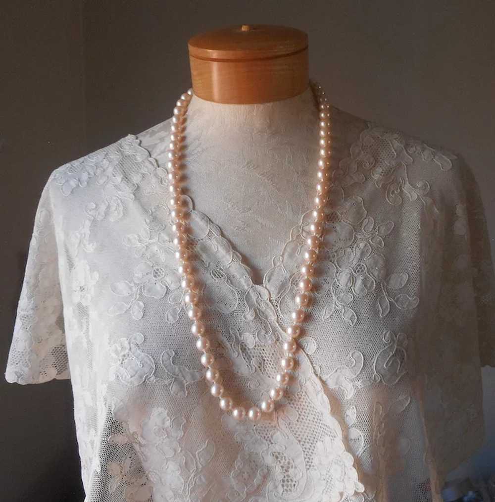 10 mm Faux Pearls Necklace Vintage 30 Inch Silver… - image 3