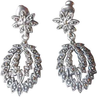 Marcasite Sterling Silver Pierced Drop Earrings Fl