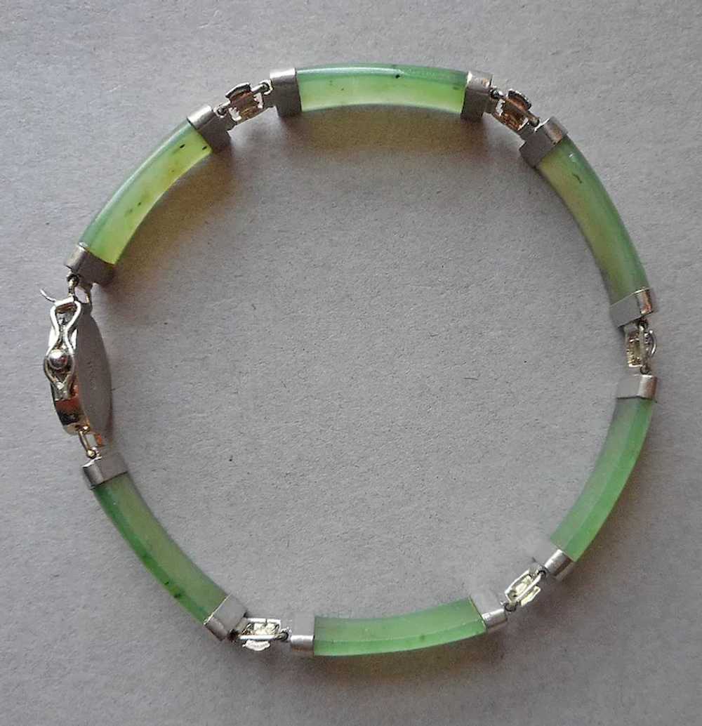 Chinese Silver Jade Bar Link Bracelet Vintage 197… - image 10