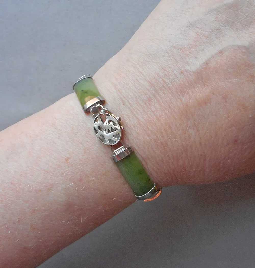 Chinese Silver Jade Bar Link Bracelet Vintage 197… - image 11