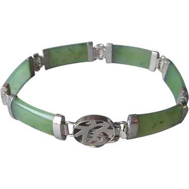 Chinese Silver Jade Bar Link Bracelet Vintage 197… - image 1