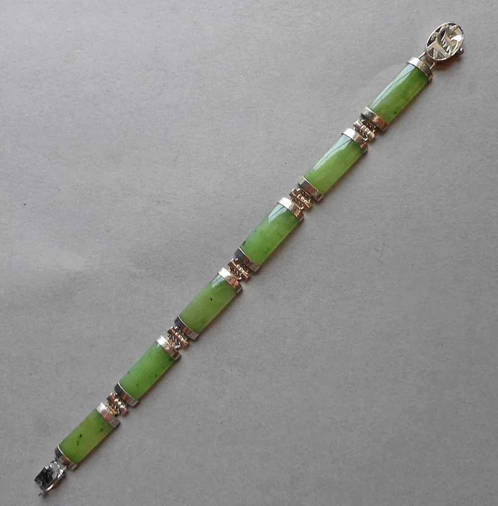 Chinese Silver Jade Bar Link Bracelet Vintage 197… - image 2