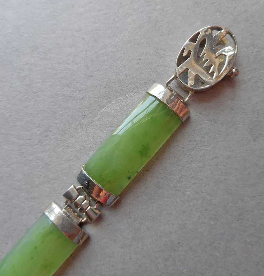 Chinese Silver Jade Bar Link Bracelet Vintage 197… - image 3
