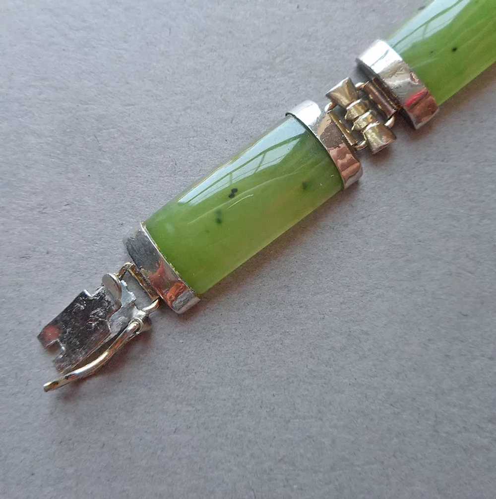 Chinese Silver Jade Bar Link Bracelet Vintage 197… - image 4