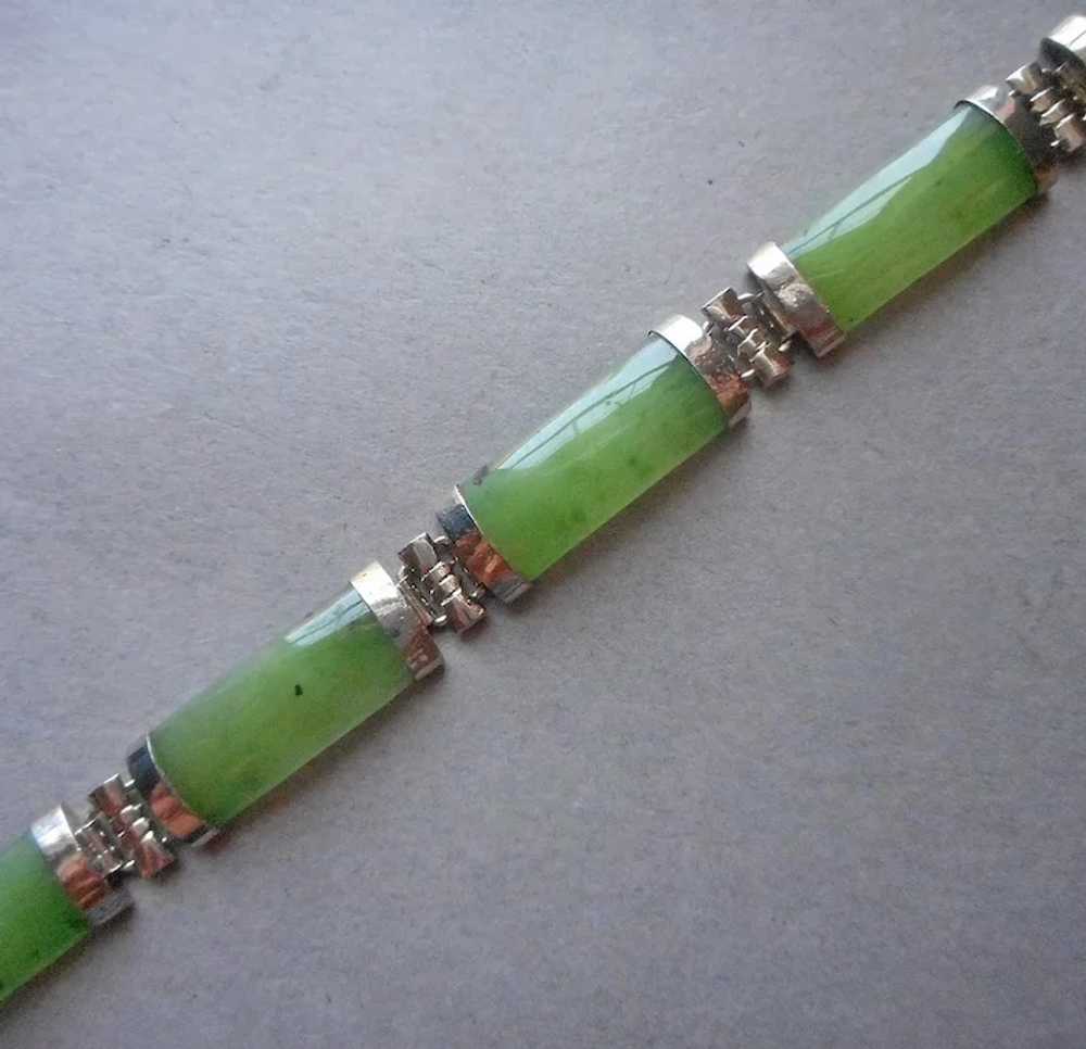 Chinese Silver Jade Bar Link Bracelet Vintage 197… - image 5