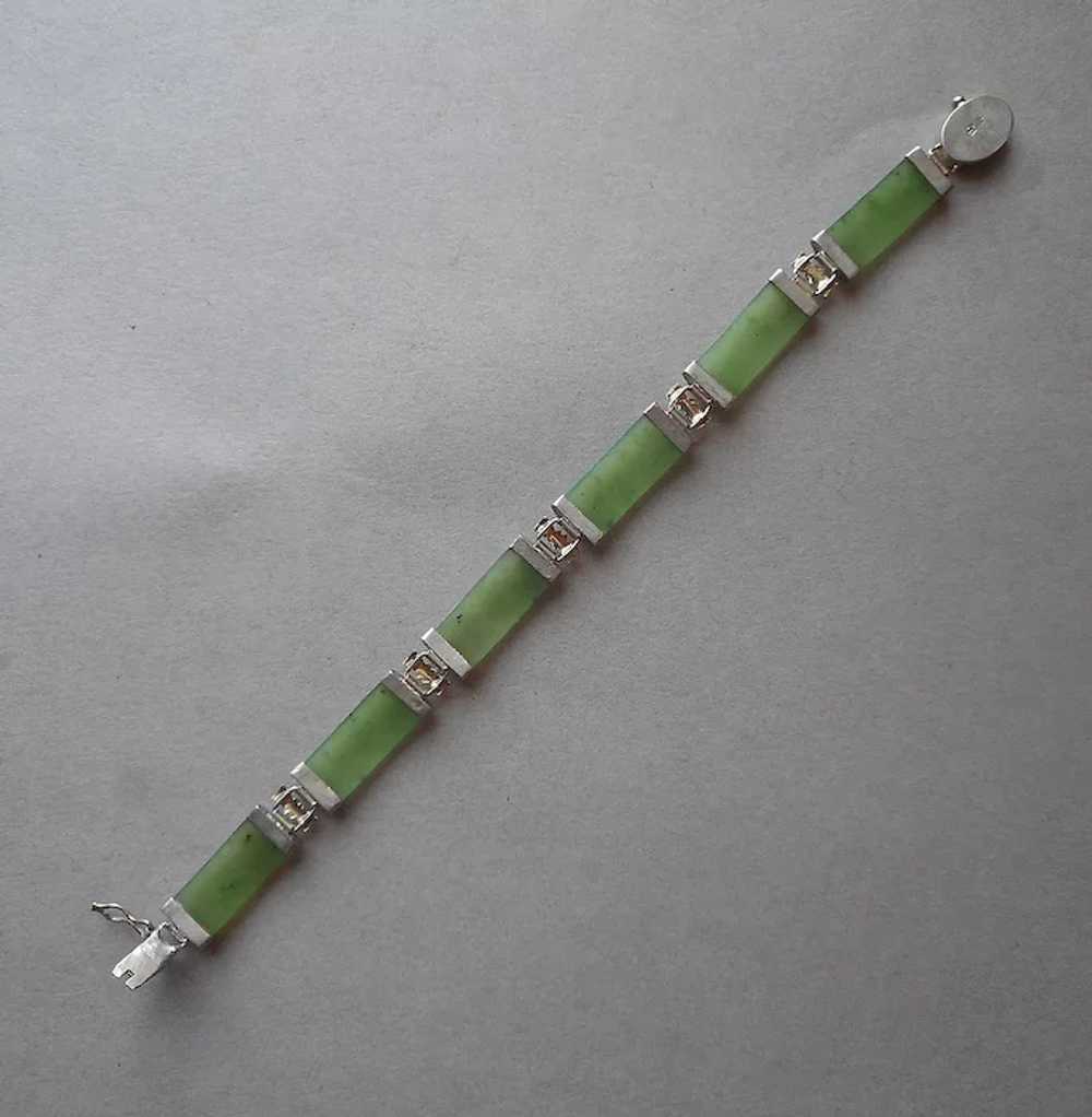 Chinese Silver Jade Bar Link Bracelet Vintage 197… - image 6