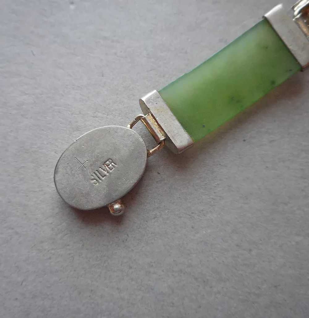 Chinese Silver Jade Bar Link Bracelet Vintage 197… - image 7