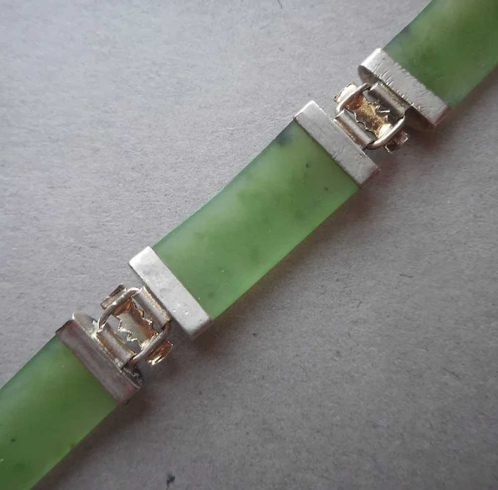 Chinese Silver Jade Bar Link Bracelet Vintage 197… - image 8