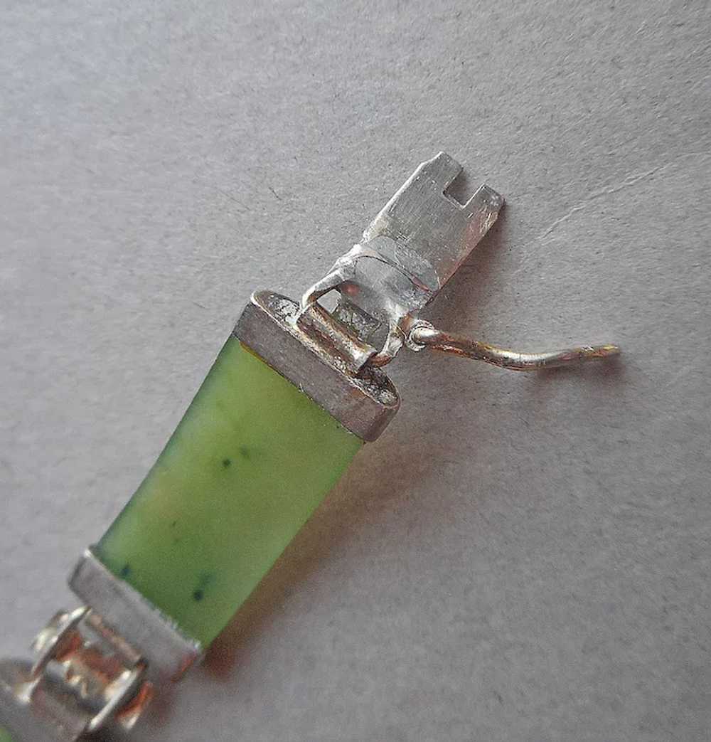 Chinese Silver Jade Bar Link Bracelet Vintage 197… - image 9