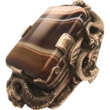 Agate and Sterling Asian Style Ring