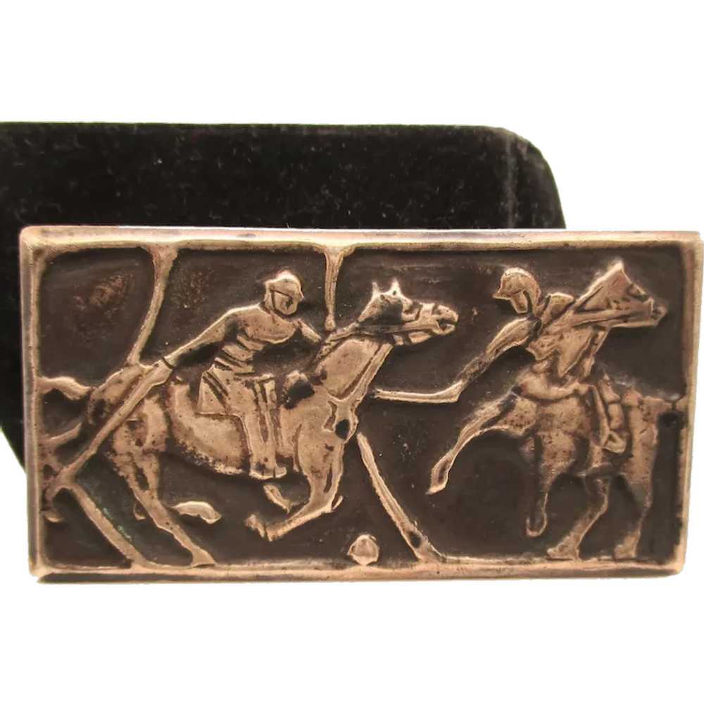 Polo Player Pictorial Panel Pin in Sterling Silve… - image 1