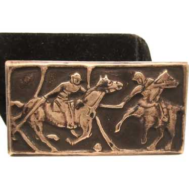 Polo Player Pictorial Panel Pin in Sterling Silve… - image 1