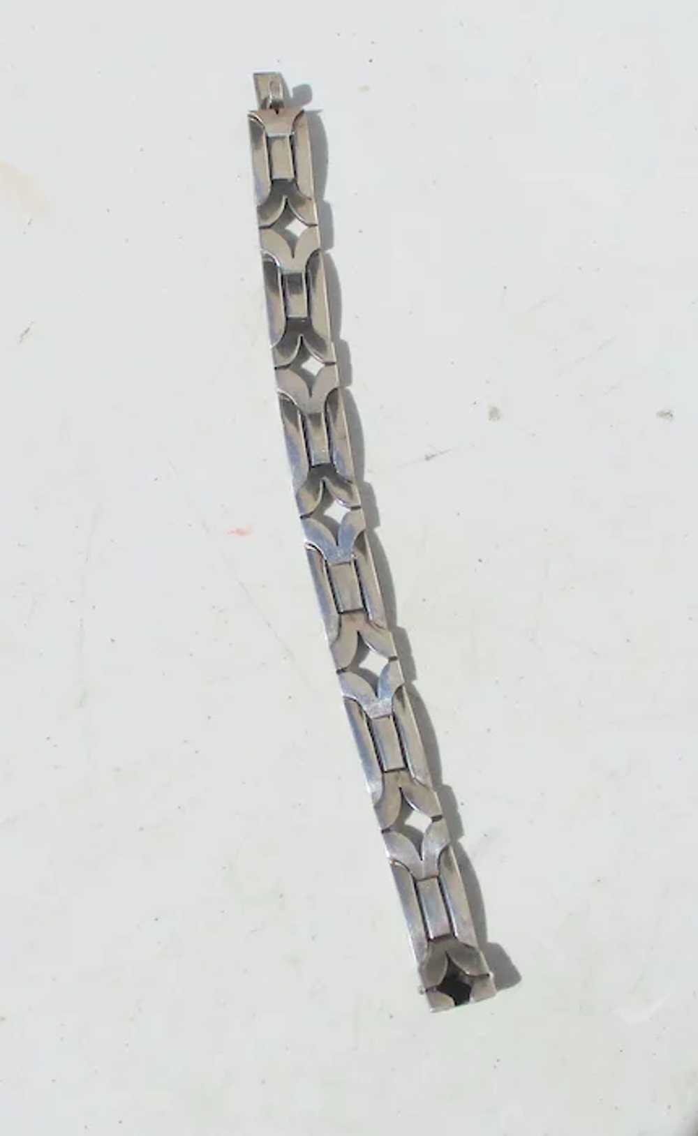 Sterling Silver Geometric Link Bracelet Vintage 1… - image 2